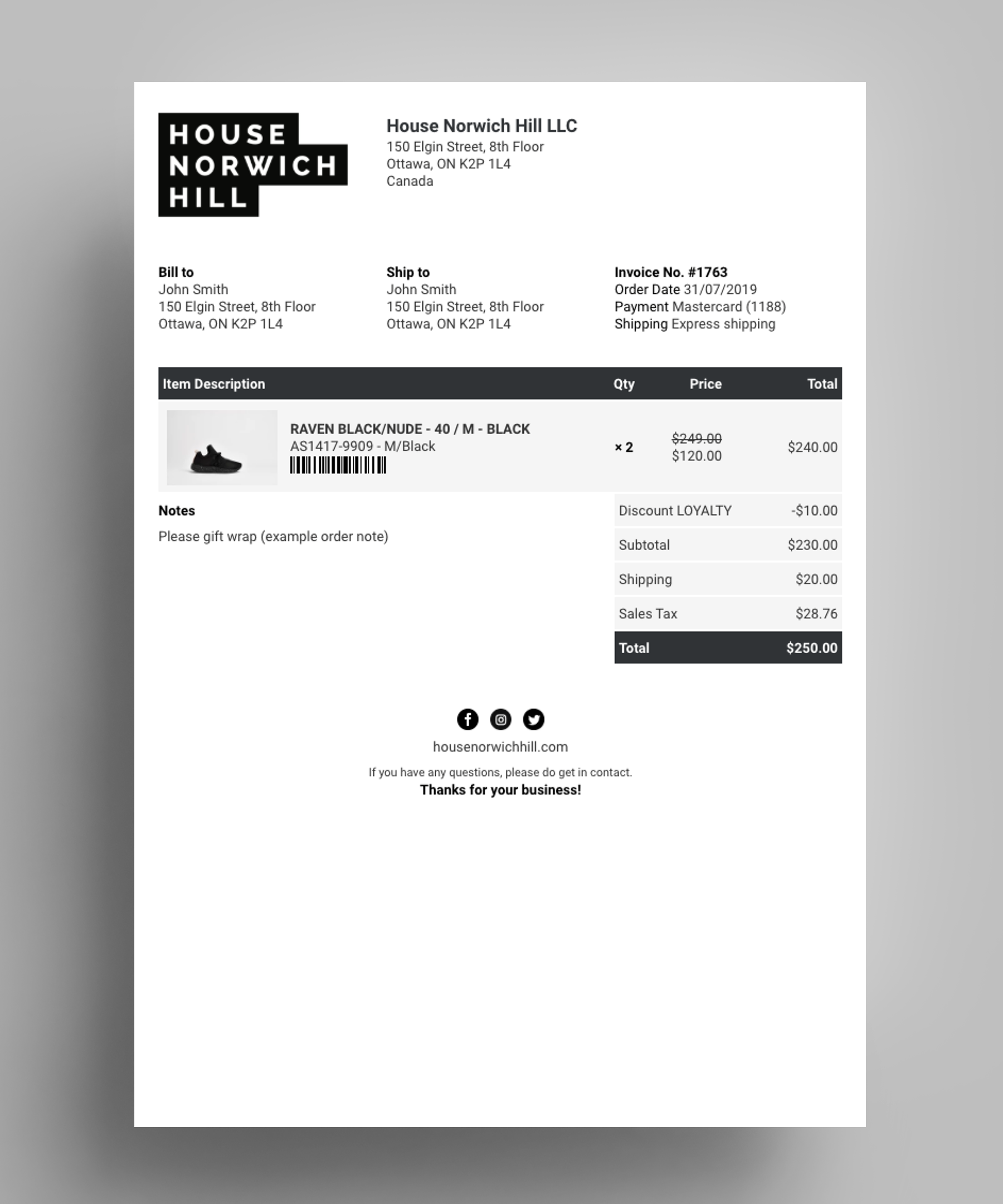 Paris Invoice template for Shopify's Order Printer app Order Paris Invoice template for Shopify's Order Printer app Order